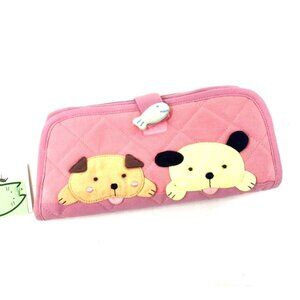 NWT Hikosen Cara Quilted Pink Bi-Fold Wallet Clutch Puppies ID Window Zip Slots